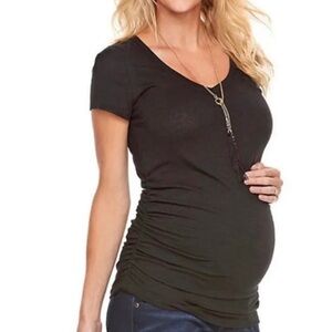 Motherhood Maternity Black Ruched Side Vneck Tee, Medium NWT